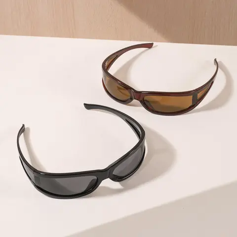 Women's Acrylic Wrap Shape Y2K Outdoor Cycling Fashion Sunglasses, Trendy Casual Sunglasses for Everyday Use, Fashion Accessories for Outdoor Activities, Wrap Around Sunglasses, Trendy Shades, Stylish Sunglasses, Fashionable Sunglasses