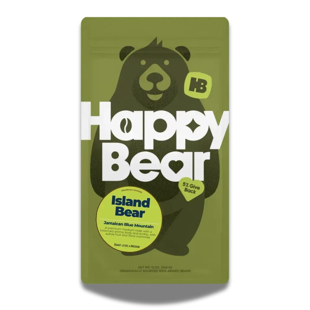 Happy Bear Island Exclusive Reserve 100% Jamaican Blue Mountain Coffee Beans - Medium Roast Bagged Beverage with Orange Cream Notes, Milk Chocolate Notes, Balanced Acidity, Rich Body