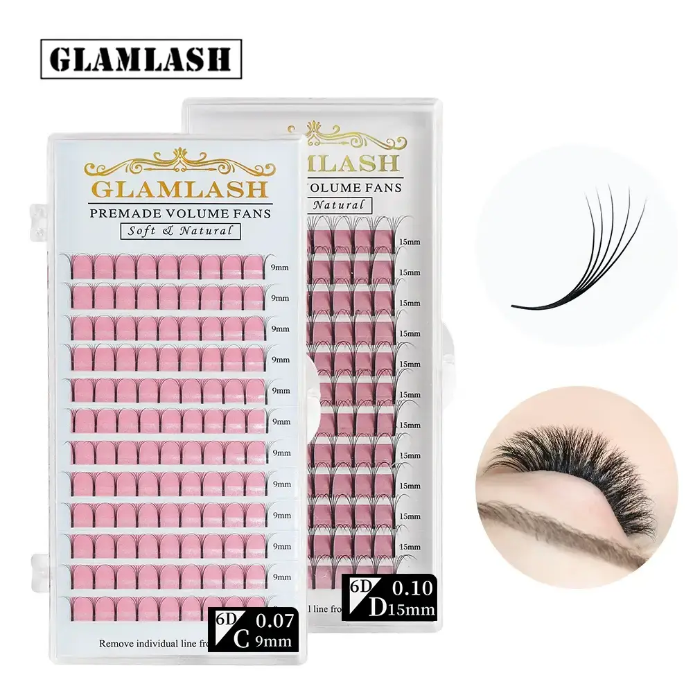 GLAMLASH 2D 3D 4D 5D 6D Long Stem False Lashes Premade Russian Volume Fans Faux Mink Premade Eyelash Extensions Makeup Cilios 2026 New