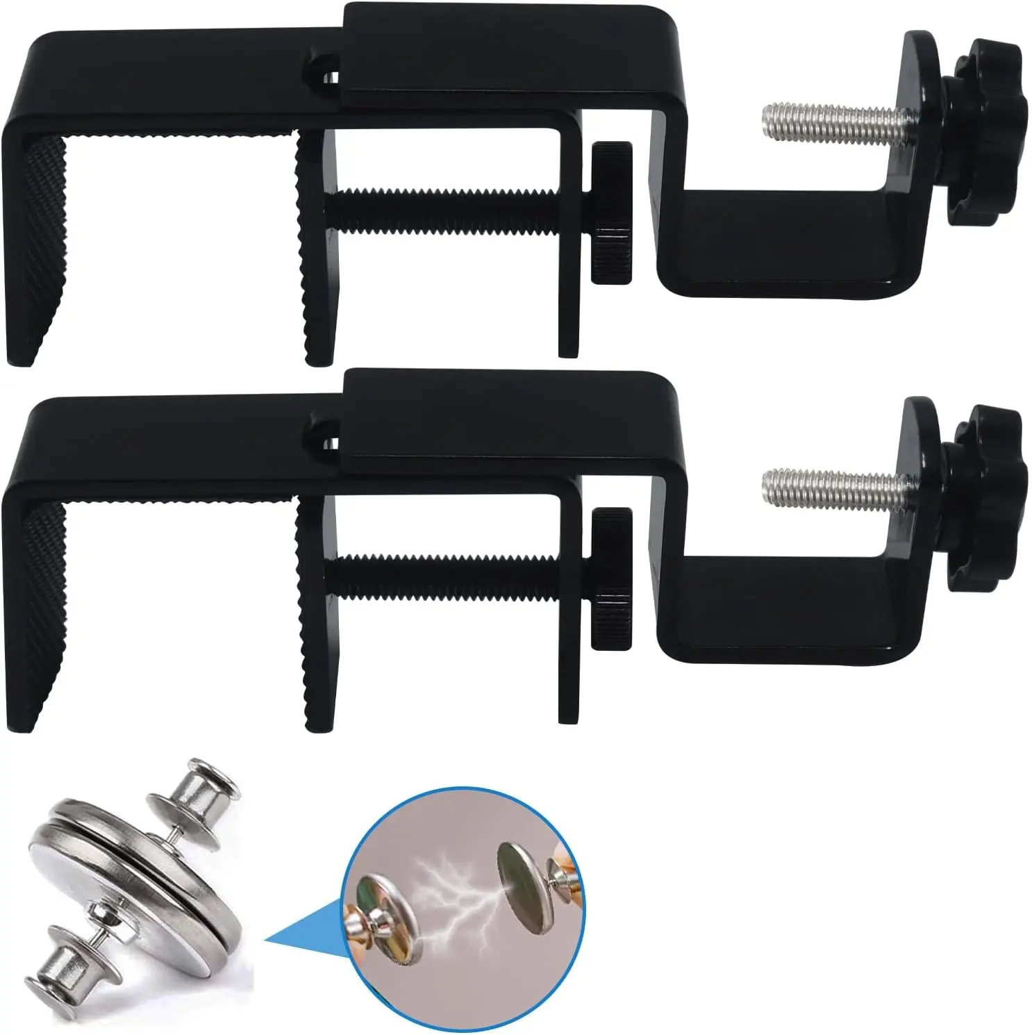 Outside Mounted Blinds Curtain Rod Bracket Attachment, 1.3 - 2 inches Wide Track, Tool - Free & Drill - Free, with Installation Guide and Curtain  Buckle (Black, 2 Pack)