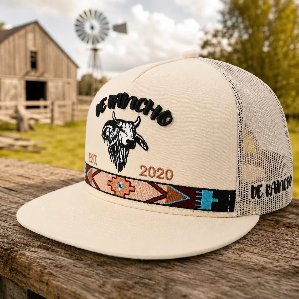 De Rancho Goat Trucker Hat, Western Farm Embroidered Mesh Snapback Cap, Ranch Life Country Cowboy Hat, Rustic Mexican Style Baseball Hat, Gift for Farmers