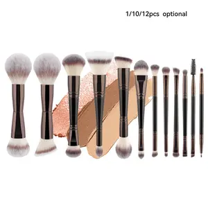 24-In-1 Dual-Ended Makeup Brush Set, 12 Professional Full Face Brushes, Soft Gradient Synthetic Bristles, Ideal for Foundation, Powder, Blush, Contour, Eyeshadow, Concealer, Brow, Lip, Double Sided Brushes