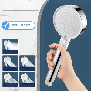 1pc 5 Modes Pressure Handheld Shower Head, Adjustable Water Flow, Durable Plastic, Wall Mounted, Round Shape, Luxury Bathing Experience