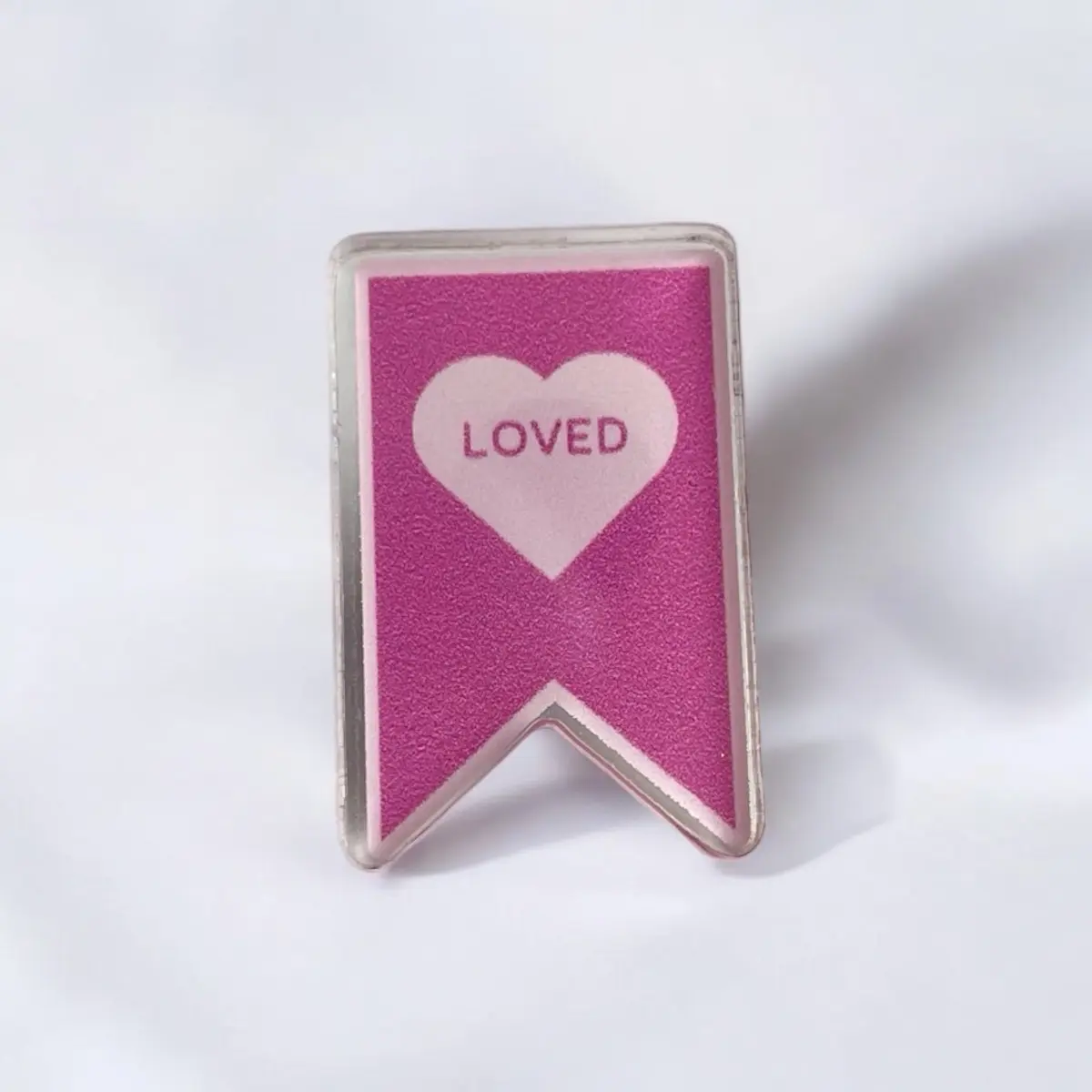 Loved Acrylic Pin -Heart Bookmark Design - Pin for Bag, Jackets, Hats or  pin sets