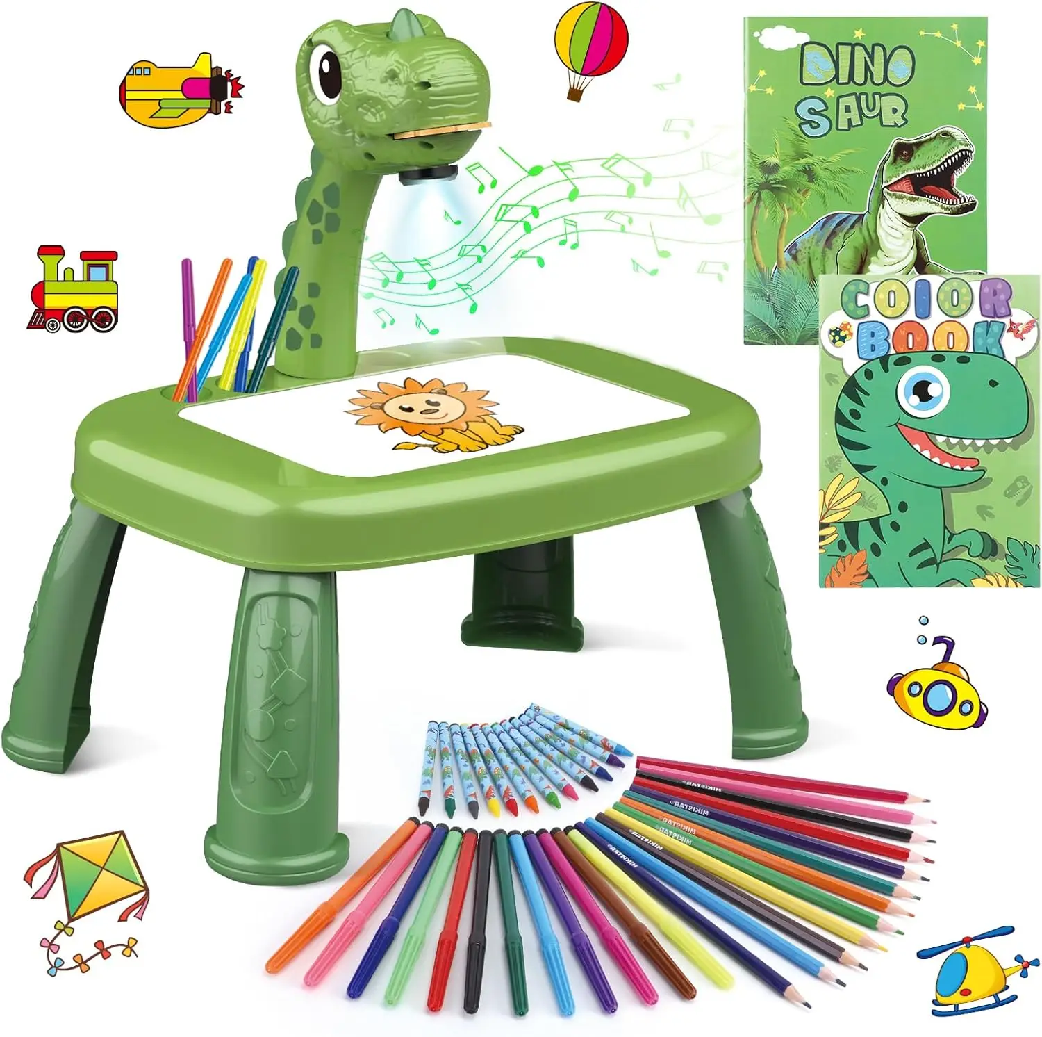 Drawing Projector for Kids, Art and Crafts, Drawing Board with Music, Color Pens, Pencils, Crayons, Scrapbook, Dinosaur Sticker Book, Ideal Toy for 3+