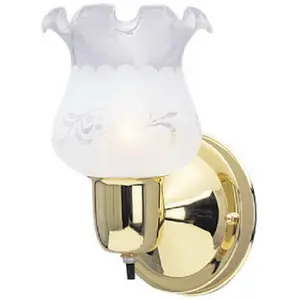 Westinghouse Single-Light Wall Bracket - Polished Brass Finish, Frosted Glass Grape Shade, Built-In On/Off Switch