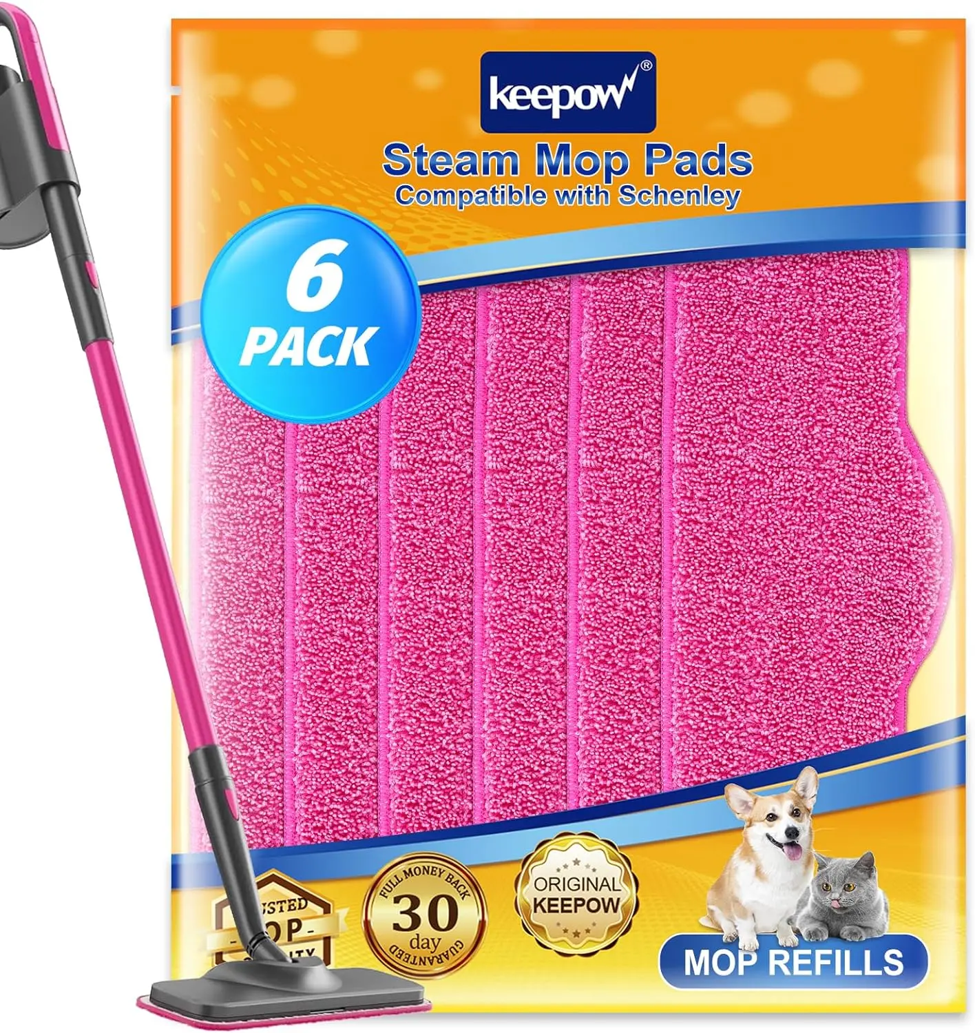 KEEPOW Microfiber Steam Mop Pads  6 Pack Compatible with Schenley Steam Mop Cleaner,  absorbent Cleaning Washable and Reusable Replacement Mop Pads Accessories Household Items