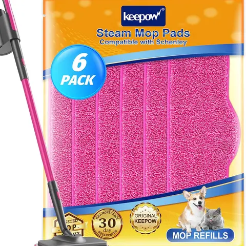 KEEPOW 6-Pack 3-Layer Polyester Wet Mop Pads - 33cm x 11cm Sturdy Microfiber Mop Refill for Schenley Cleaner, Absorbent Washable Reusable Hard Floors Cleaning Supplies (Minimizing Heat Loss)