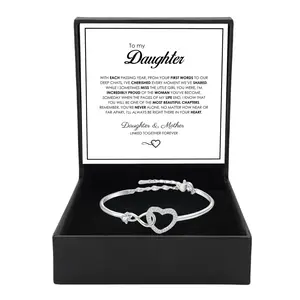 To My Daughter Forever Connected Infinity HeartDesign Heart Charm Bracelet High-Quality Jewelryfor Milestone Celebrations,Comes with a card and a gift box.