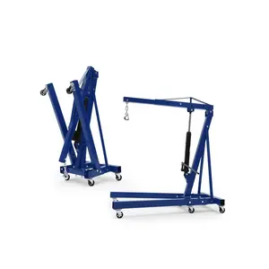 2 Ton Engine Hoist, 4400Lbs Heavy Duty Folding Cherry Picker Engine Lift With 6 Casters, Hydraulic Shop Crane Lifter Cherry Picker For Garage, Workshop, Factory, Blue