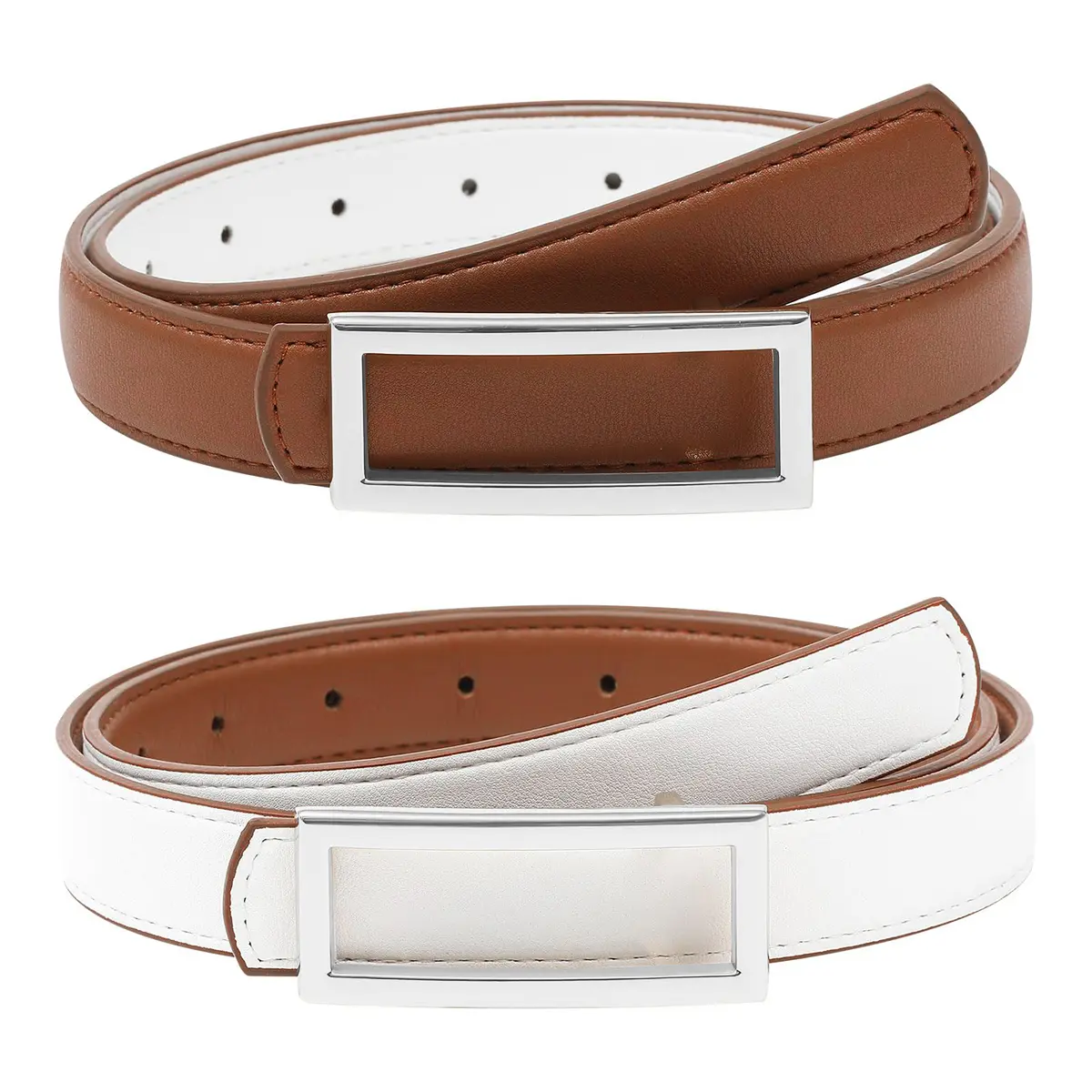Silvery buckle-1Count Reversible Belt(Brown-White)
