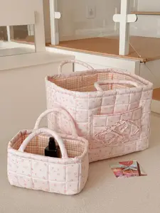 Pink Floral Quilted Storage Basket Check lined, multi-purpose, can store toys, toiletries and daily essentials, perfect for luggage storage and room organization Available in various sizes