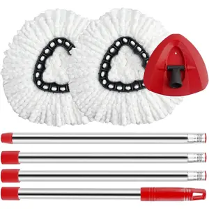 Spin Mop Replace Head, Base, Handle Compatible with O Cedar EasyWring Microfiber Spin Mop, 2 Mop Refills Heads, 30-58in Mop Handle and 1 Mop Base Combo Set (White (1-Tank System))