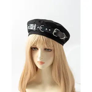 Women's Punk Style Rivet Decor Belted Beret, Casual Trendy Beret, Fashionable Hat for Daily Wear for Women & Girls