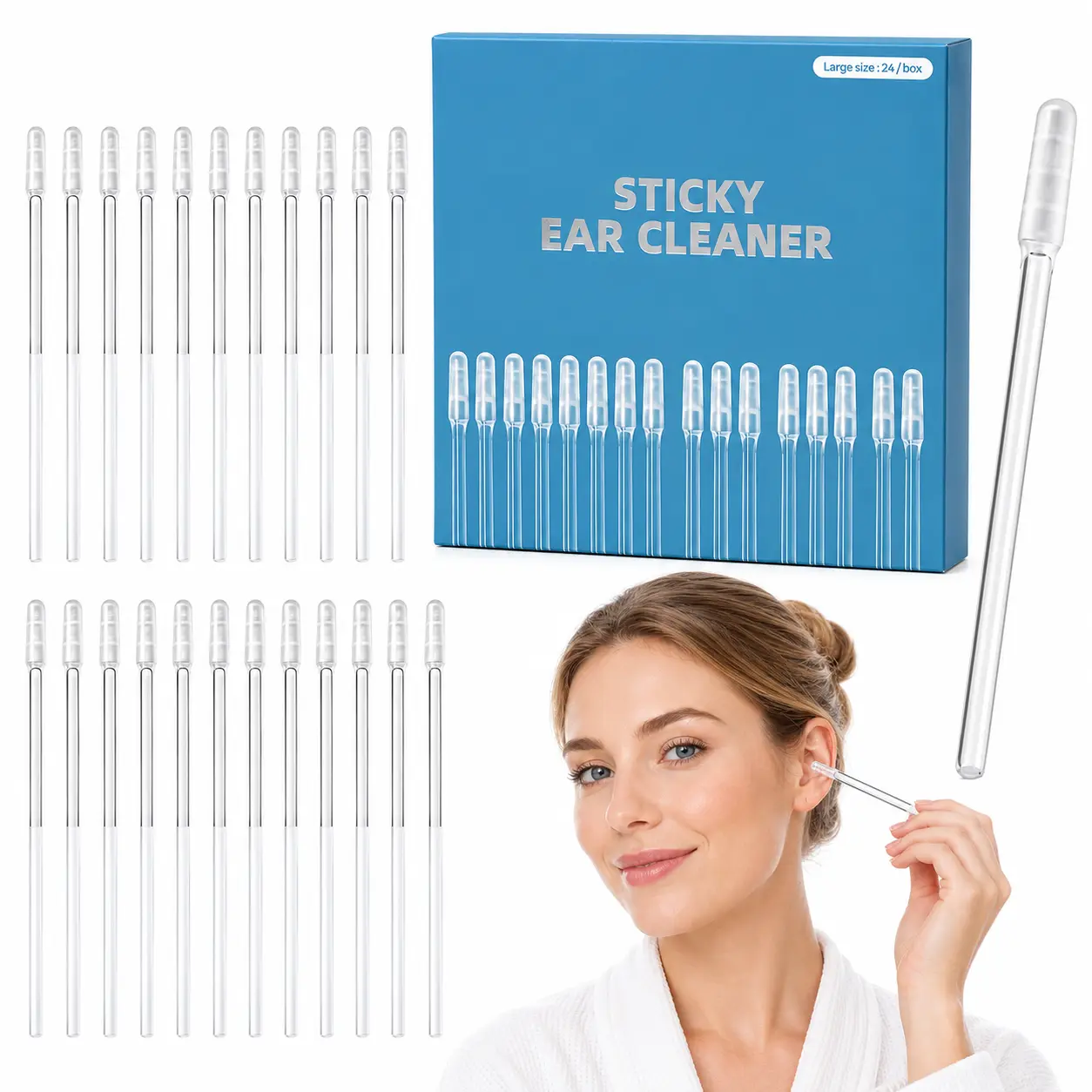Sticky Ear Cleaning Sticks, Reusable Washable Soft-Tip Outer Ear Cleaner for Visible Dry Debris