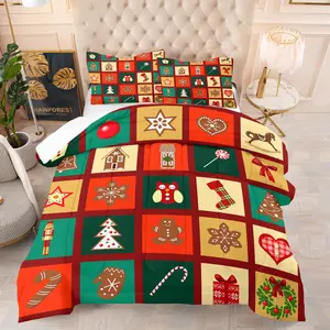 Colorful Christmas Patchwork Cute Elements Quilt Set (2 - 3 Pcs)：Includes 1 Quilt + 1/2 Pillowcases (no Filler), Gingerbread Men, Christmas Trees, Snowmen, Reindeer in Colorful Patchwork.Suitable for Festive Bedrooms, Christmas - Themed Decor