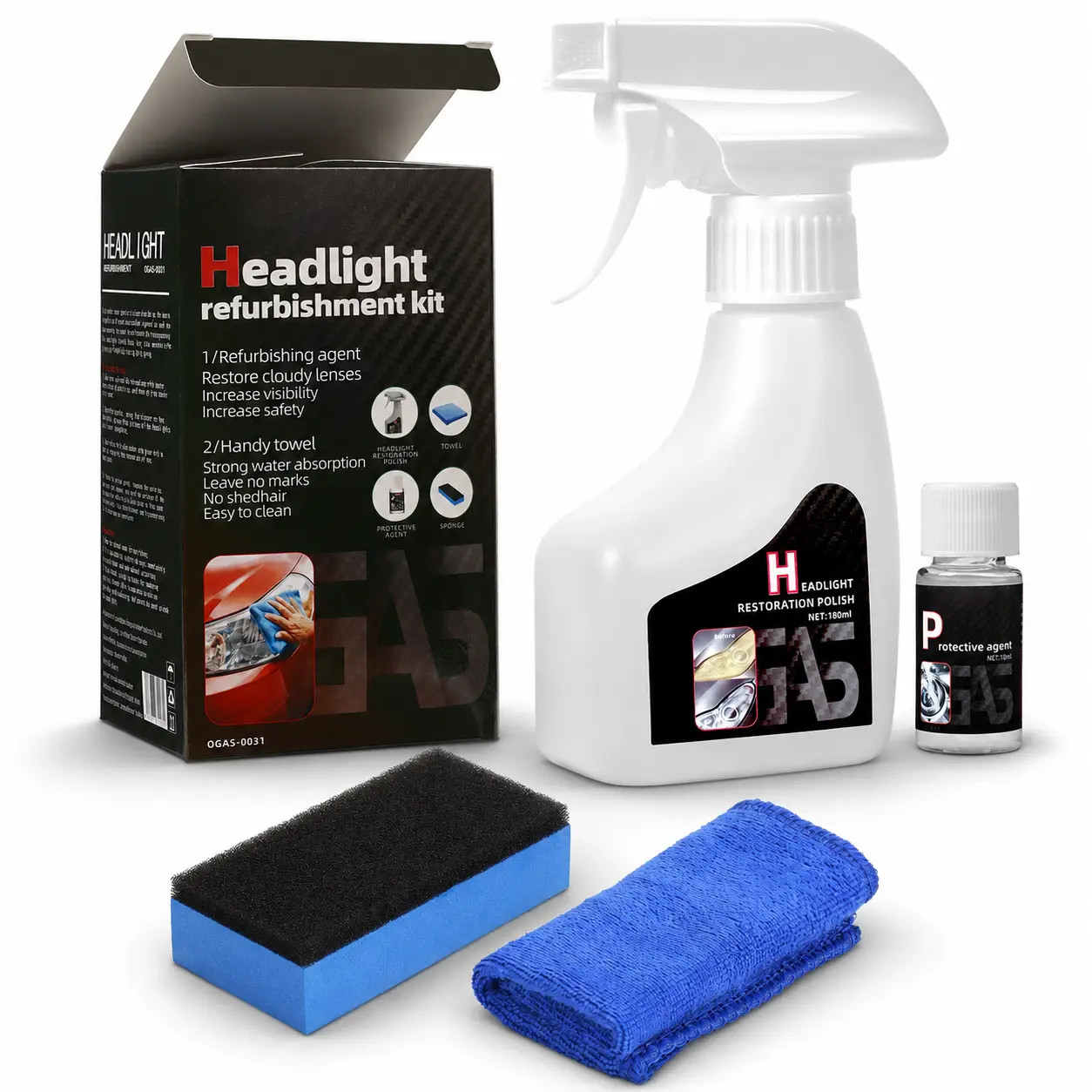 Headlight Restoration Kit, Multifunctional Automotive Headlight Cleaner Oxidized and Yellowed Head Light Restoring Kit for All Vehicle Types