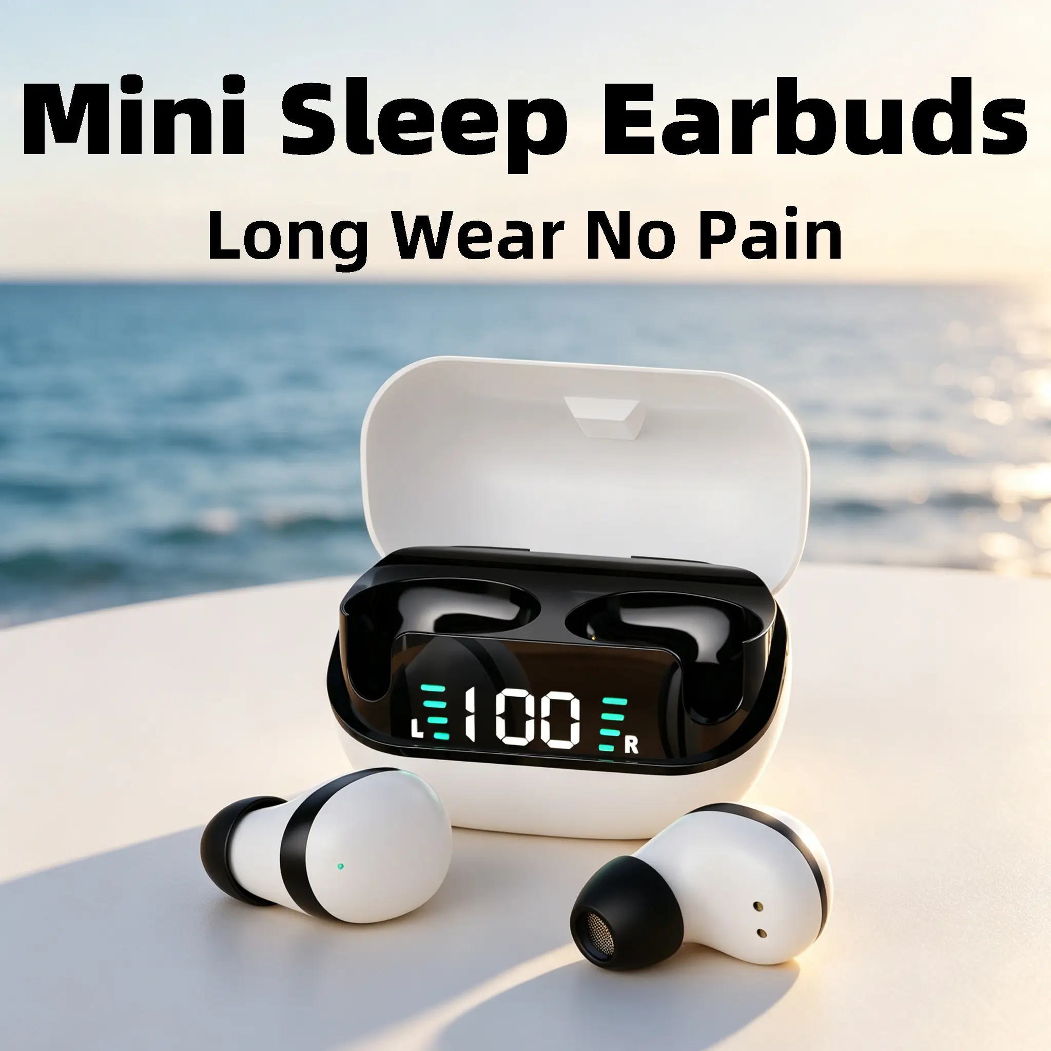 Ultra-Mini Invisible Bluetooth Sleep Earbuds, Ergonomic Snug In-Ear Fit, Painless All-Night & Side Sleep Comfort, Transparent Balanced Sound, Digital Display Charging Case, Ideal for Travel & Office Rest