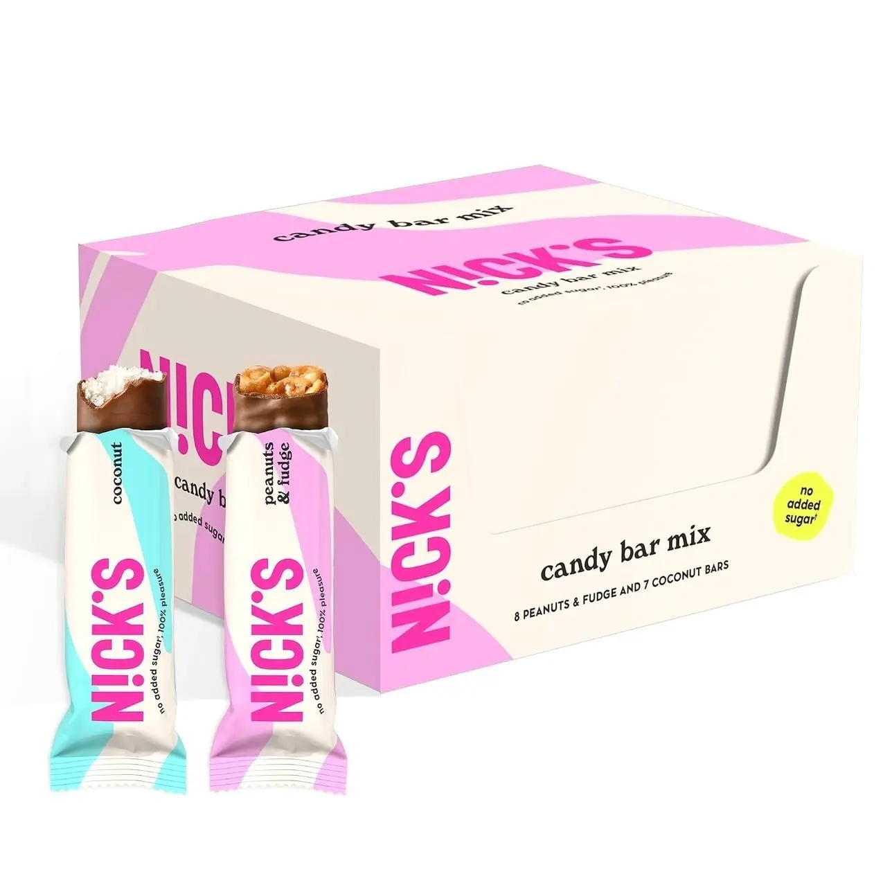 NICKS Keto Chocolate Candy Bars – Variety Pack, Coconut and Peanuts and Fudge, No Added Sugar, Low Carb, 180 Calories, Gluten-Free Sweets – 15-Pack (40g Each)