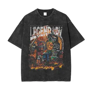 Legendary Robot Battle Vintage Washed Tee 230G - Retro 90s Mecha Graphic Shirt - Oversized Heavyweight Streetwear Hoodie