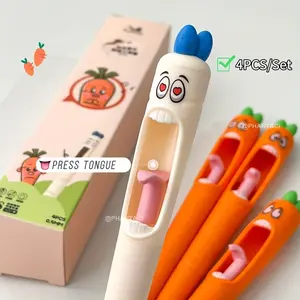 4/8/16pcs Carrot-shaped Push-Button Ballpoint Pens Whimsical Carrot Design with Tongue-Pull Mechanism 0.5mm Black Ink Refill Ideal for students, office workers and more Relieves daily monotony Perfect quirky gift for Christmas, Halloween and Easter