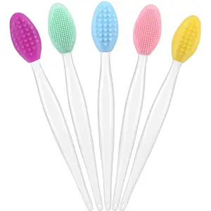 4 Pcs Lip Scrub Brush,Lip Scrubber Exfoliator,Double-Sided Silicone Lip Brush Tool for Men Women Lip Lightening, Lip Exfoliator Scrubber Tool for Dark Lips
