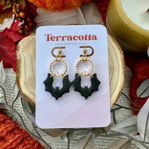 Bat Polymer Clay Earrings - Halloween & Fall Spooky Earrings