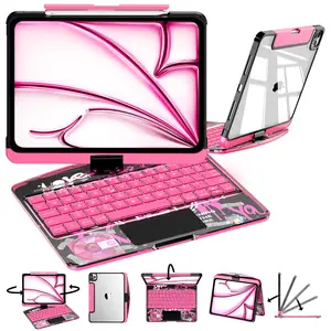 [Summervibes] NAIDUN Latest 360  Keyboard with Y2K style tranparent case for iPad Hard PC Back 7 Color Backlight Wireless Tablet Accessories ipad case swivel
