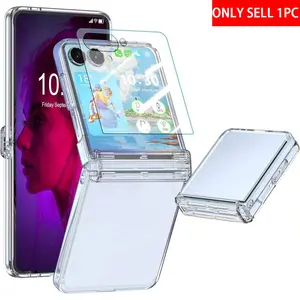 Transparent phone case with hinge protection, protective film, and hard PC back panel to protect the phone. Suitable for Samsung Galaxy Z Flip7, Z Flip7FE, Z Flip6, Z Flip5