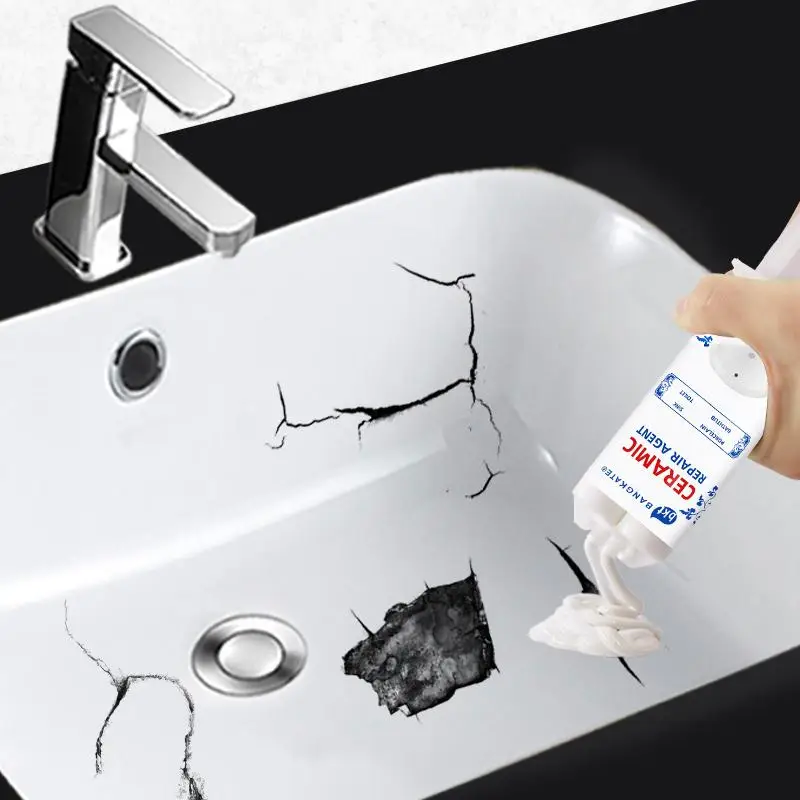 Ceramic Tile Crack Wash Basin Repair Glue, Waterproof Repair Glue for Bathtub Toilet Cover Squat Toilet Porcelain Basin Floor Tile, Leak Repair Glue