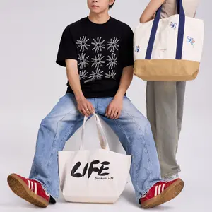 NEVERLAB Go Light Collection Pocket Canvas Bag 100% Cotton Large Foldable Tote Shopping Bag 29.5x38cm (White, Colorful, Khaki)