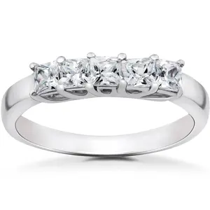 3/4 ct Princess Cut Diamond Wedding Ring 5-Stone Womens Stackable Band 14k Gold