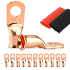 20PCS Battery Cable Ends, 4 Gauge Wire Connectors 5/16 Copper Wire Lugs, Bare Copper Eyelets with Heat Shrink Tubing