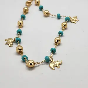 Brand New Brazilian 18k Gold Filled Beaded 3 Elephant Anklet