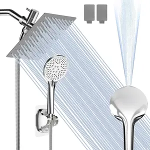 Shower  Rain Shower  with Handheld Spary, High  Rainfall Showerhead and 4 Modes Handheld Shower Heads Built-in Power Wash with 71 Inch Stainless Steel Hose, 8'' Sliver