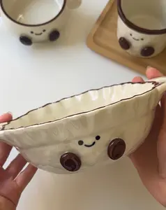 Happy Cocoa Bean 9-Inch Scalloped Ceramic Bowl with Double Handles