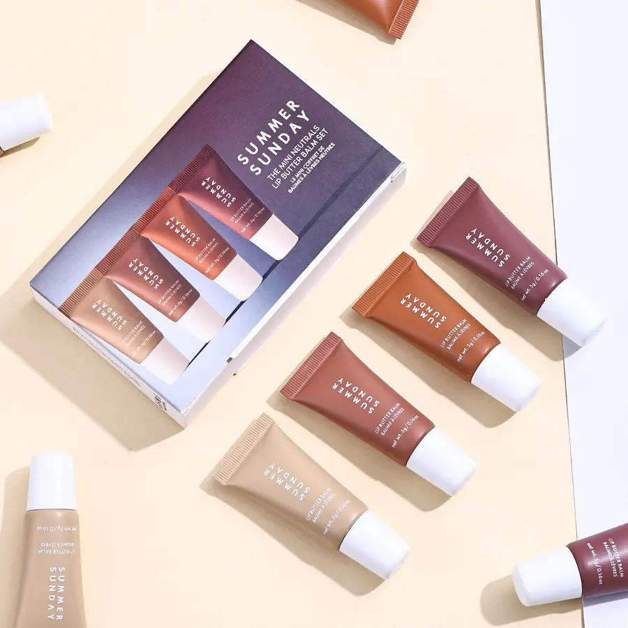 Mini Neutral Lip Balm Butter Set, Contains 4 Flavors and Colors, Nourishing Moisturizing, Perfect Travel Companion, Always Replenish Hydration