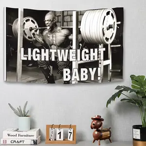 Lightweight Baby! Black & White Bodybuilding Inspirational Weightlifting Gym Flag Tapestry, Gym Decor for Weight Room & Outdoor Workout Motivation