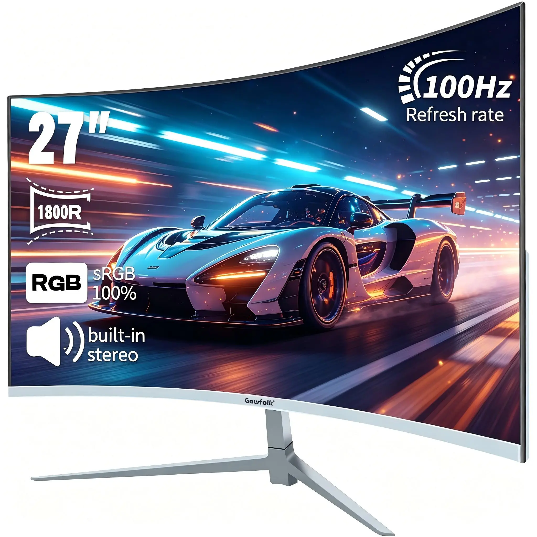 Gawfolk 27 Inch Curved Monitor, FHD 1080P, 1800R Gentle Immersive Curvature, 100Hz  Refresh Rate, AMD FreeSync Anti Screen Tear, Low Blue Light Filter Eye Protection, 75x75 VESA Mount Ready for PC Gaming, Remote Work & Daily Streaming, Pc Monitor, Pc Comp