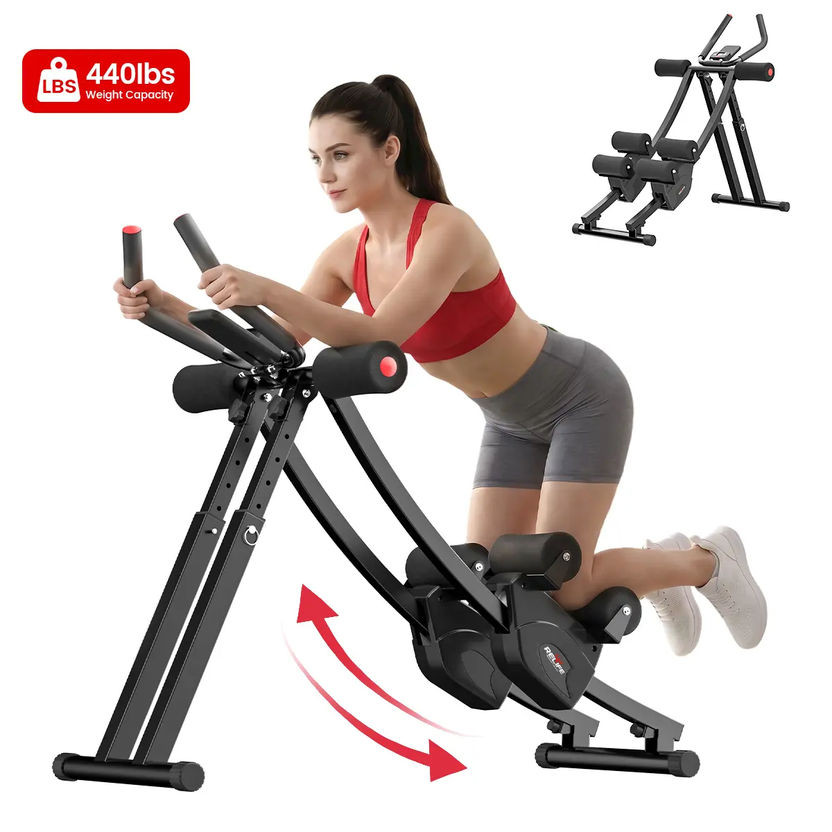 RELIFE Dual-Track Adjustable Ab Trainer Machine with LCD Monitor, 440LBS Capacity Foldable Home Gym Equipment for Abs Workout, Strength Training & Fitness Enthusiasts