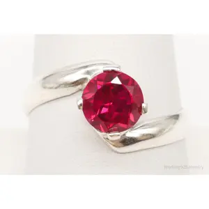Vintage Taxco Mexico Lab Ruby Sterling Silver Ring - Size 9