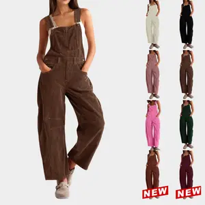 Corduroy Overalls for Women Barrel Wide Leg Bib Pants Adjustable Romper Jumpsuit with Pockets Summer Casual Fitted Sleeveless Straps Tapered Knee Design Soft Cord Fabrication Slim-Fit Women's Wool Sheer Red Lace Bodycon Y2K High Waist Denim Set jumpsuits