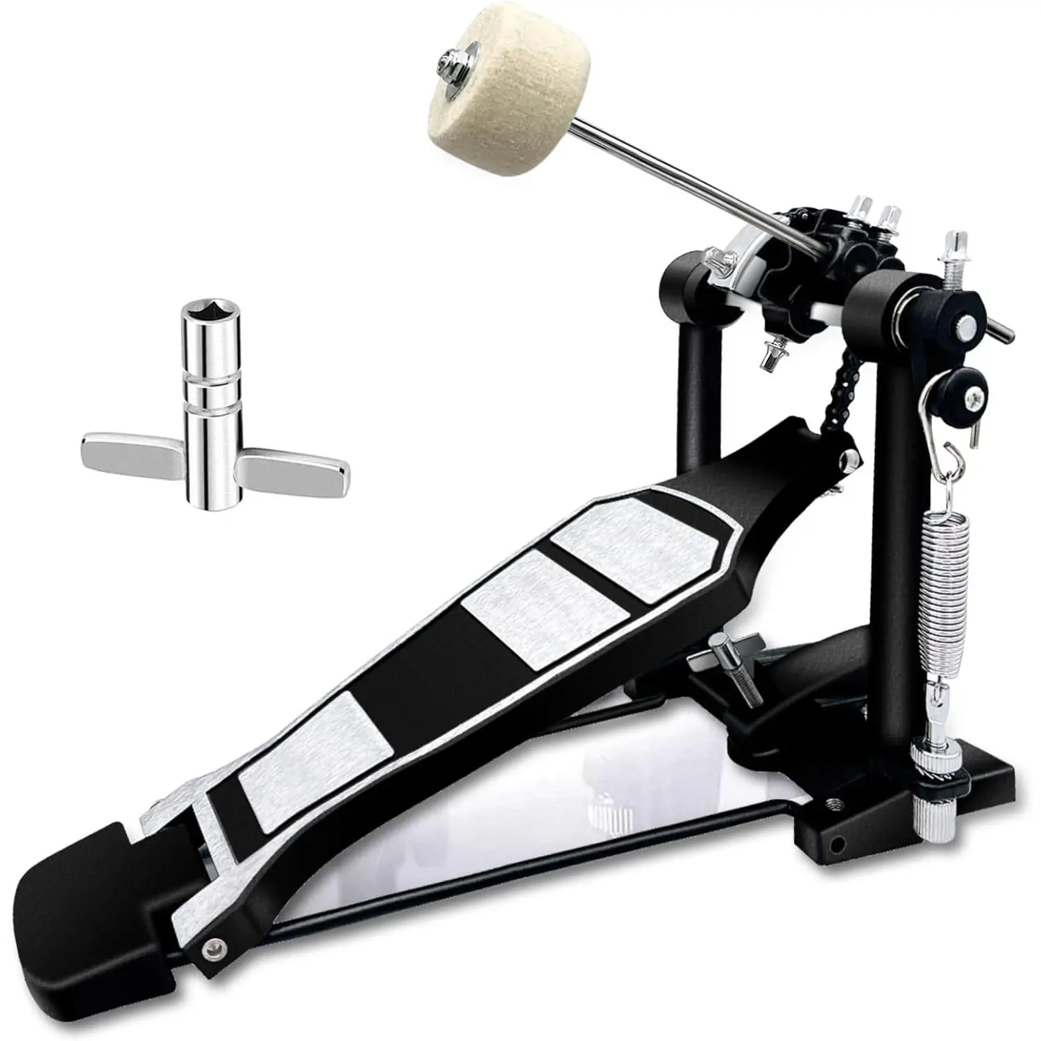 Bass Drum Pedal,Double Bass Drum Pedal Mount Double Chain Drive Foot Percussion Hardware Kick Drum Kit Pedals Step on Hammer Adj. Beater  Bass Pedal for Drum Set (Single)