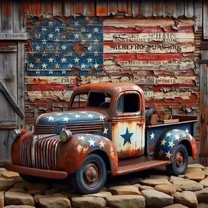 5D DIY Diamond Painting Kit, Round Diamond Art Set, Vintage Car, Flag, Star Mosaic, Canvas Wall Decor, Perfect Gift for Birthday, Handmade Gifts, Diamond Art Tools