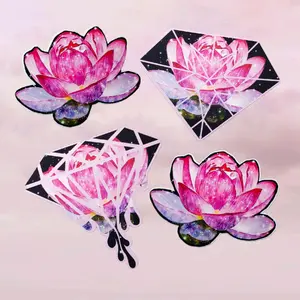 Pink Galaxy Starry Night Lotus Flower Glossy Sticker