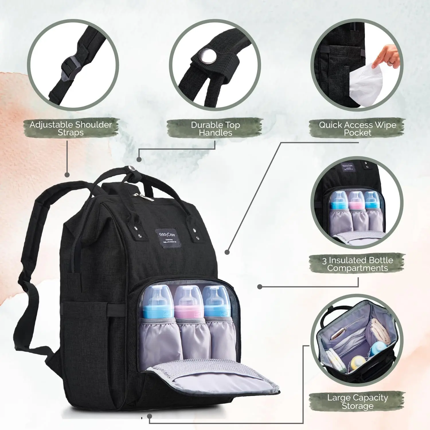 Kiddycare Gray Diaper Backpack Baby Diaper Bags with Changing Station for Mom Multi-function Travel Back Pack Maternity Waterproof Tote Bag Spacious, Unisex Stylish  KiddyCare