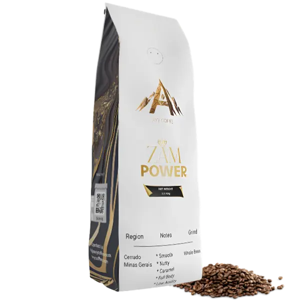 Zam Power Avy Coffee - Refreshing Caramel Natural Flavor Dark Super Coffee Roast Arabica Beans from Brazil's Cerrado Region - Smooth Nutty Low Acidity Full Body Caramel Notes Whole Bean