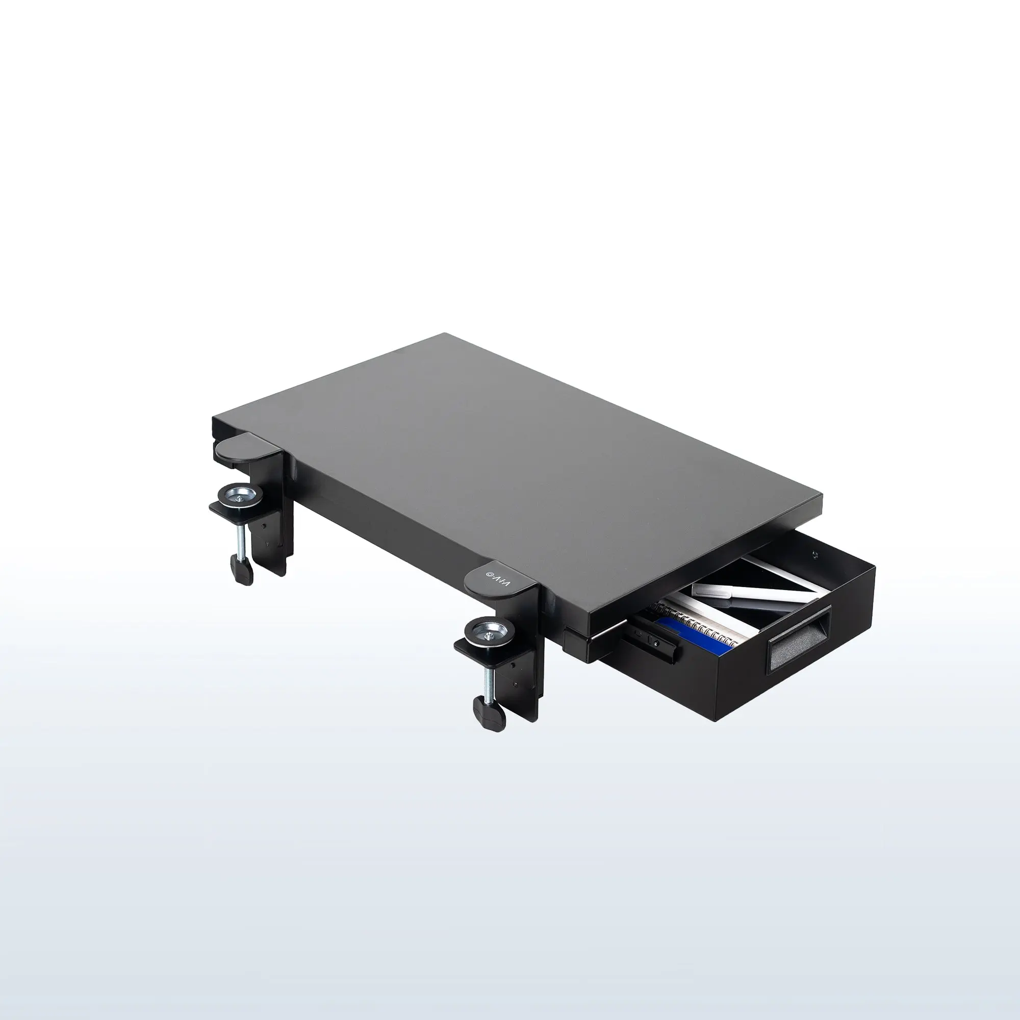 Clamp-On Desk Extension with Storage, 24"x14" Computer Stand for Desk, Desktop Support for Computers & Office Equipment