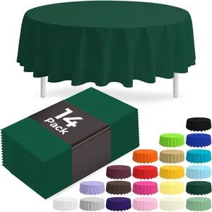 14 Pack Green Plastic Table Cloth 84in Disposable Round Plastic Table Cover for Parties (Green, 84" Round)