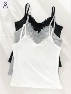 3pcs Lace Camisole Tank Tops For Women, Versatile Innerwear